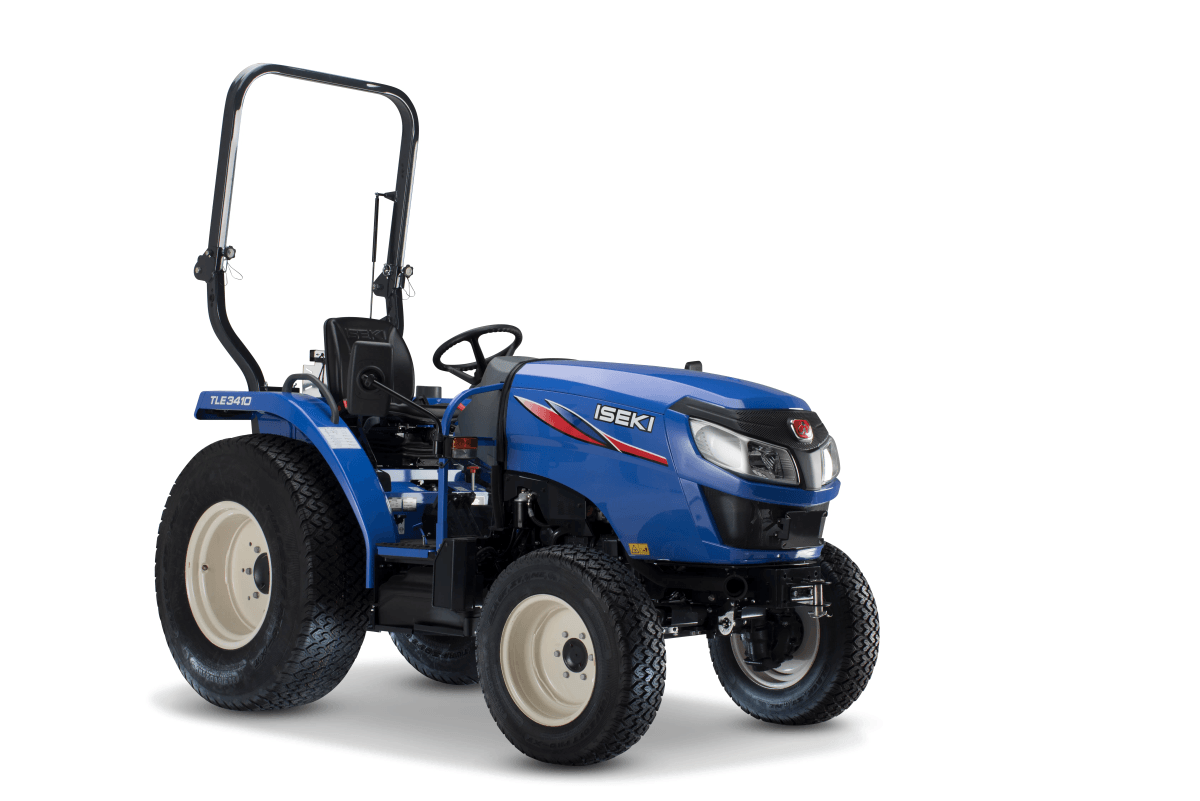 Blauwe iseki mini tractor met valbeugel
